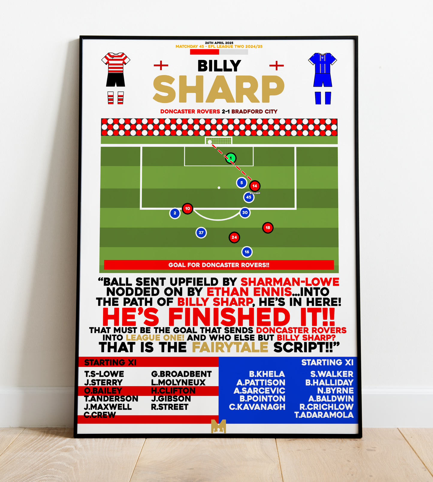 Billy Sharp vs Bradford City - EFL League Two 2024/25 - Doncaster Rovers