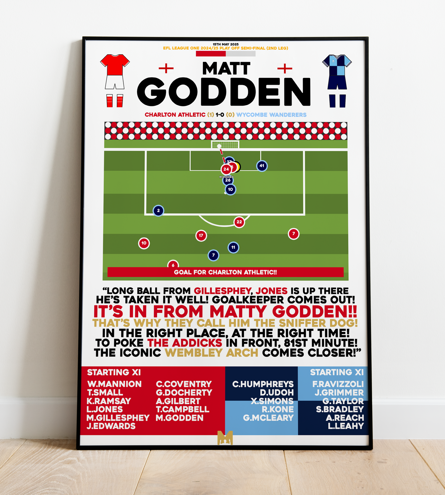 Matt Godden Goal vs Wycombe Wanderers - EFL League One Play-Offs 2024/25 - Charlton Athletic