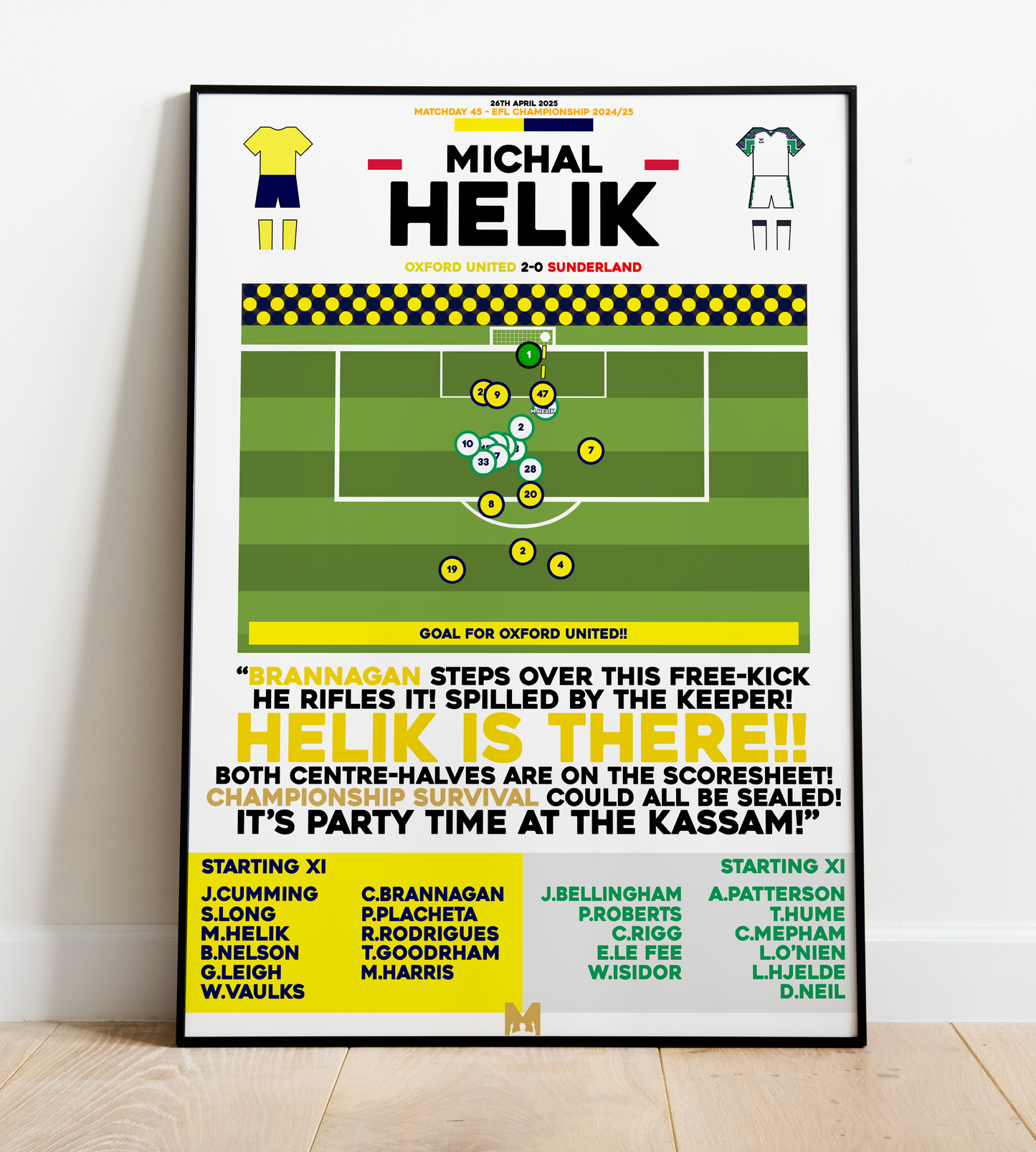 Michal Helik Goal vs Sunderland - EFL Championship 2024/25 - Oxford United