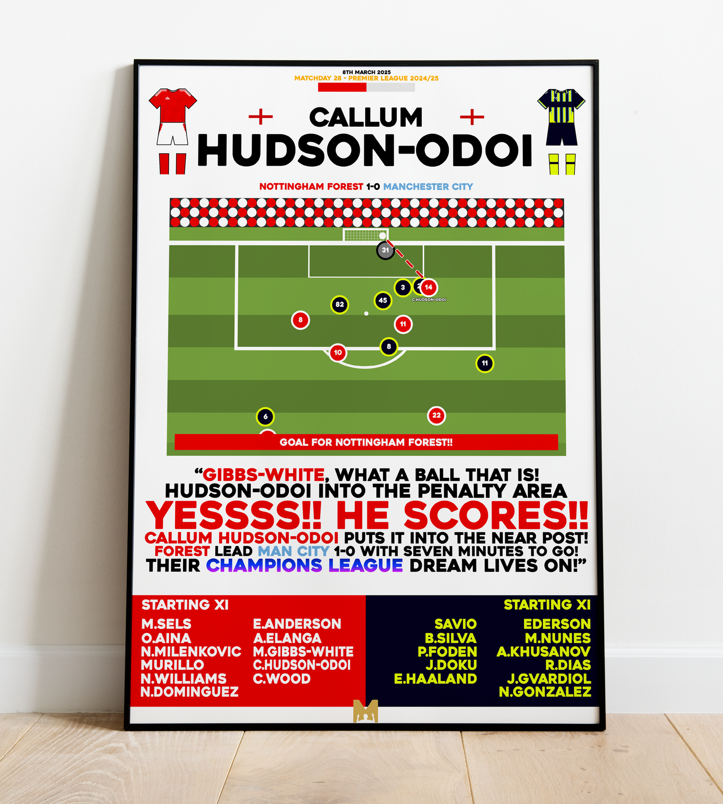 Callum Hudson-Odoi Goal v Manchester City - Premier League 2024/25 - Nottingham Forest