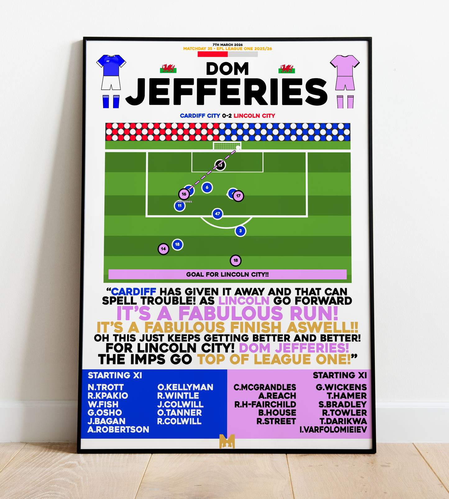 Dom Jefferies v Cardiff City Goal - EFL League One 2025/26 - Lincoln City
