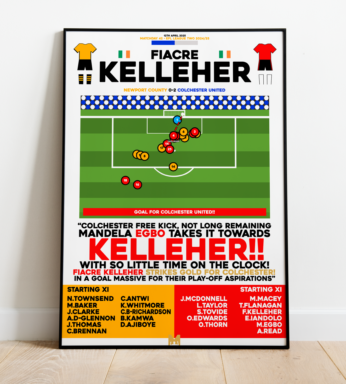 Fiacre Kelleher Goal vs Newport County - EFL League Two 2024/25 - Colchester United