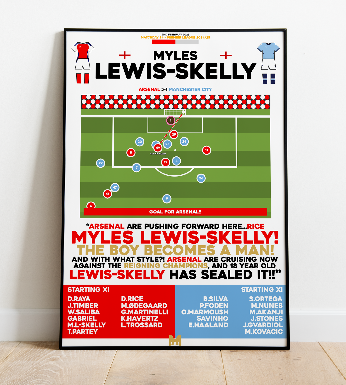 Myles Lewis-Skelly Goal vs Manchester City - Premier League 2024/25 - Arsenal