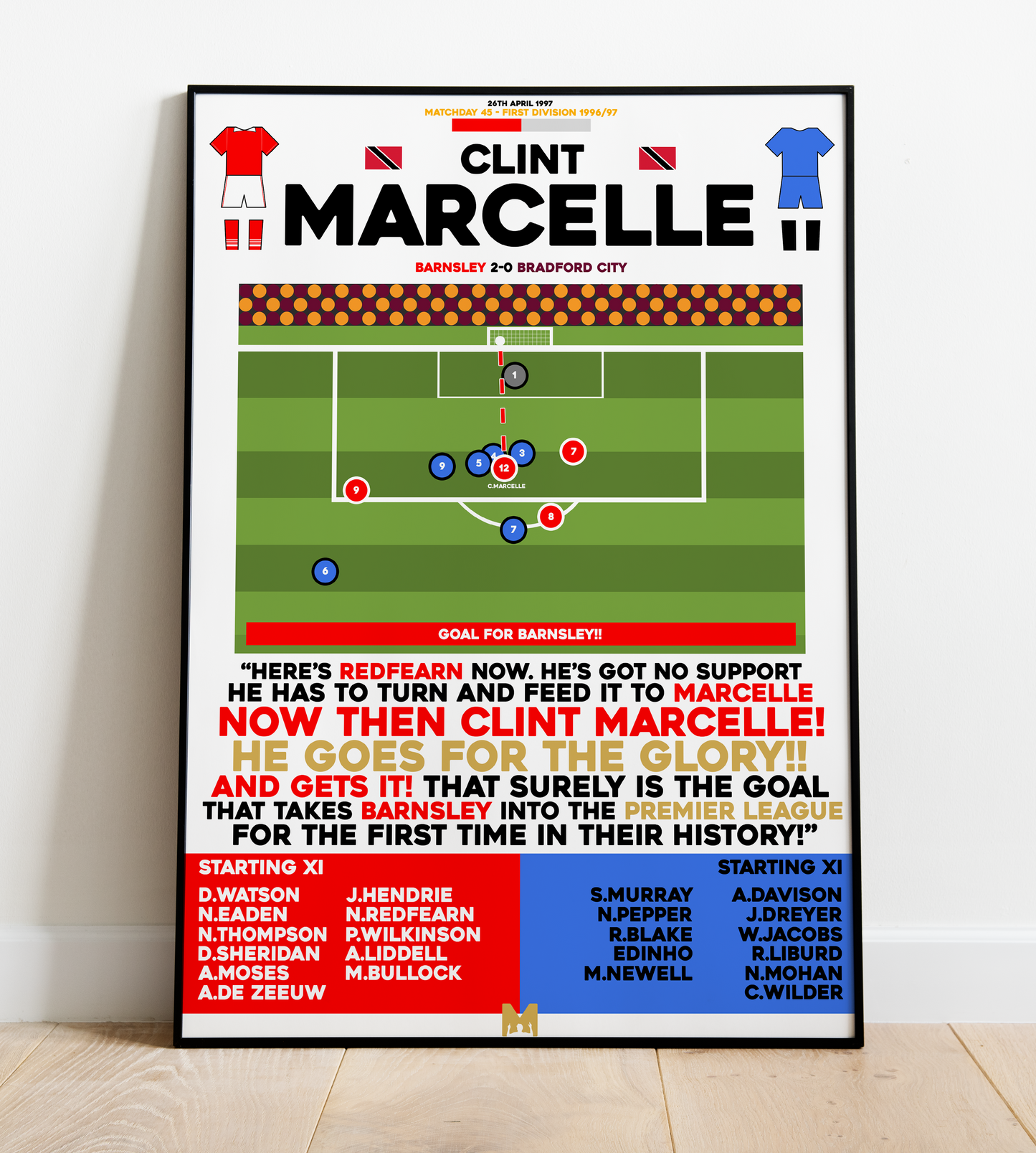 Clint Marcelle Goal vs Bradford City - First Division 1996/97 - Barnsley