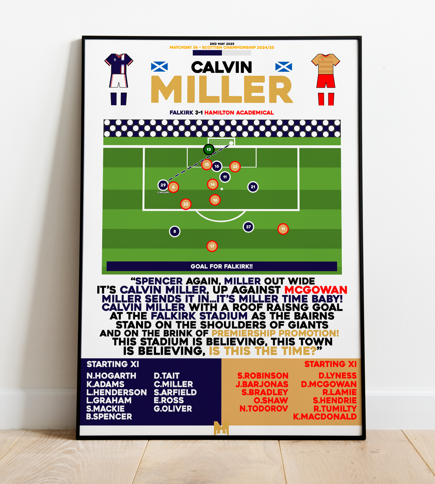 Calvin Miller Goal vs Hamilton Academical - Scottish Championship 2024/25 - Falkirk