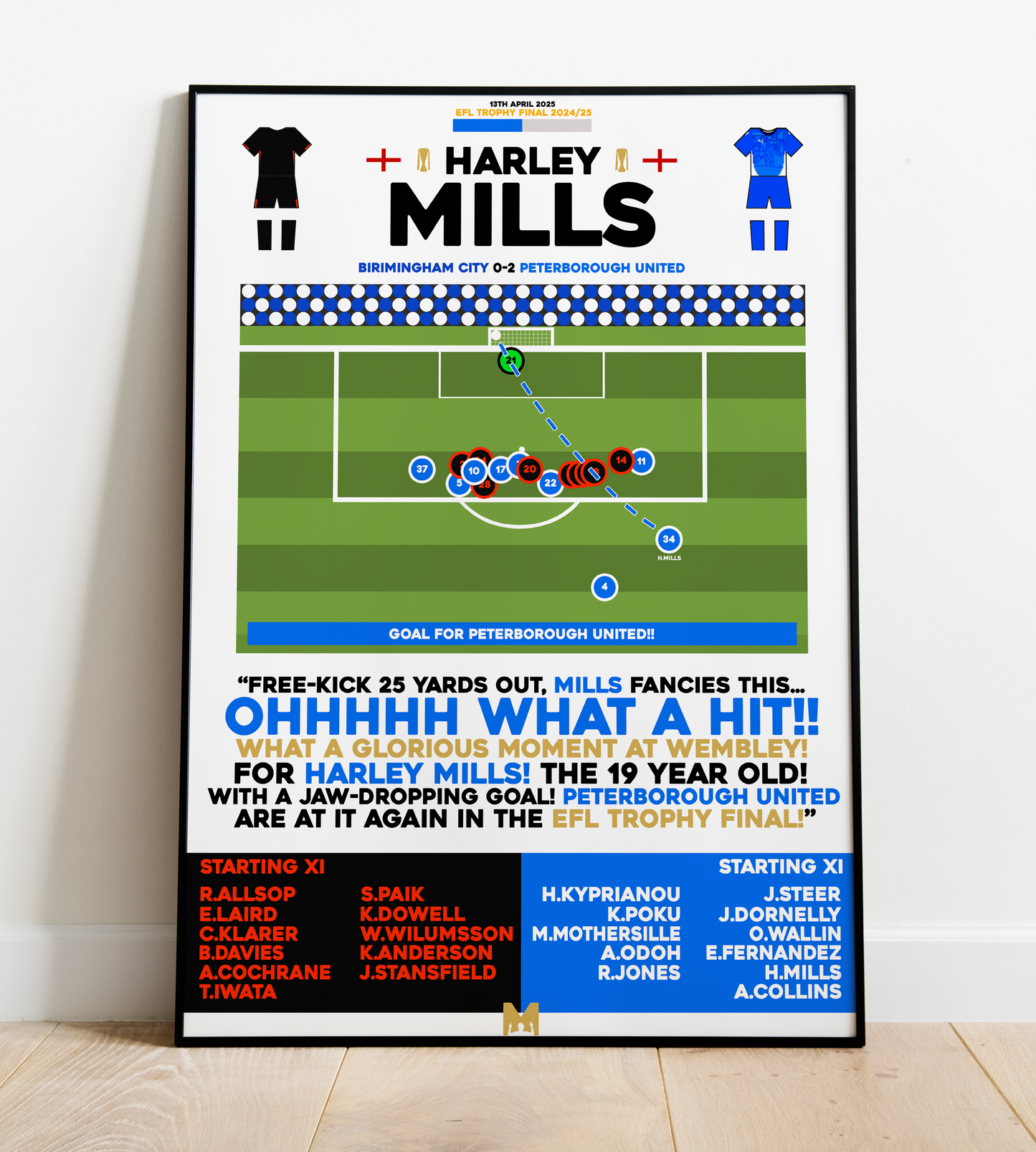 Harley Mills Goal vs Birmingham City - EFL Trophy Final 2024/25 - Peterborough United