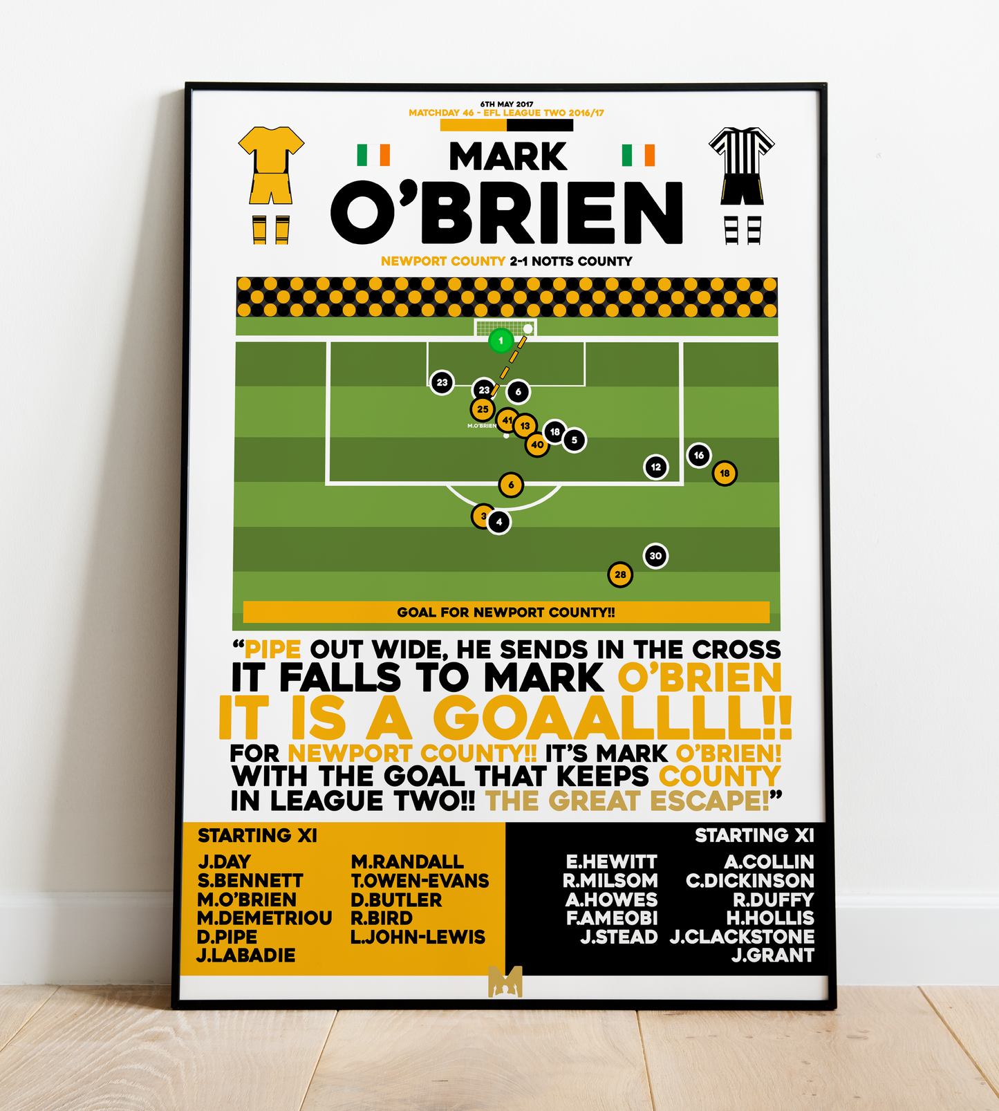 Mark O'Brien Goal vs Notts County - EFL League Two 2016/17 - Newport County