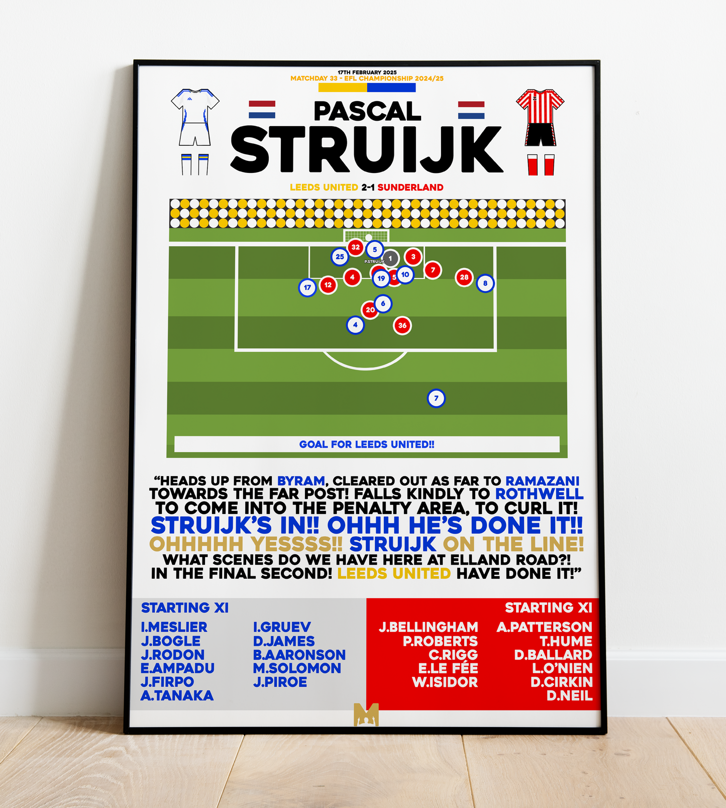 Pascal Struijk Goal vs Sunderland - EFL Championship 2024/25 - Leeds United