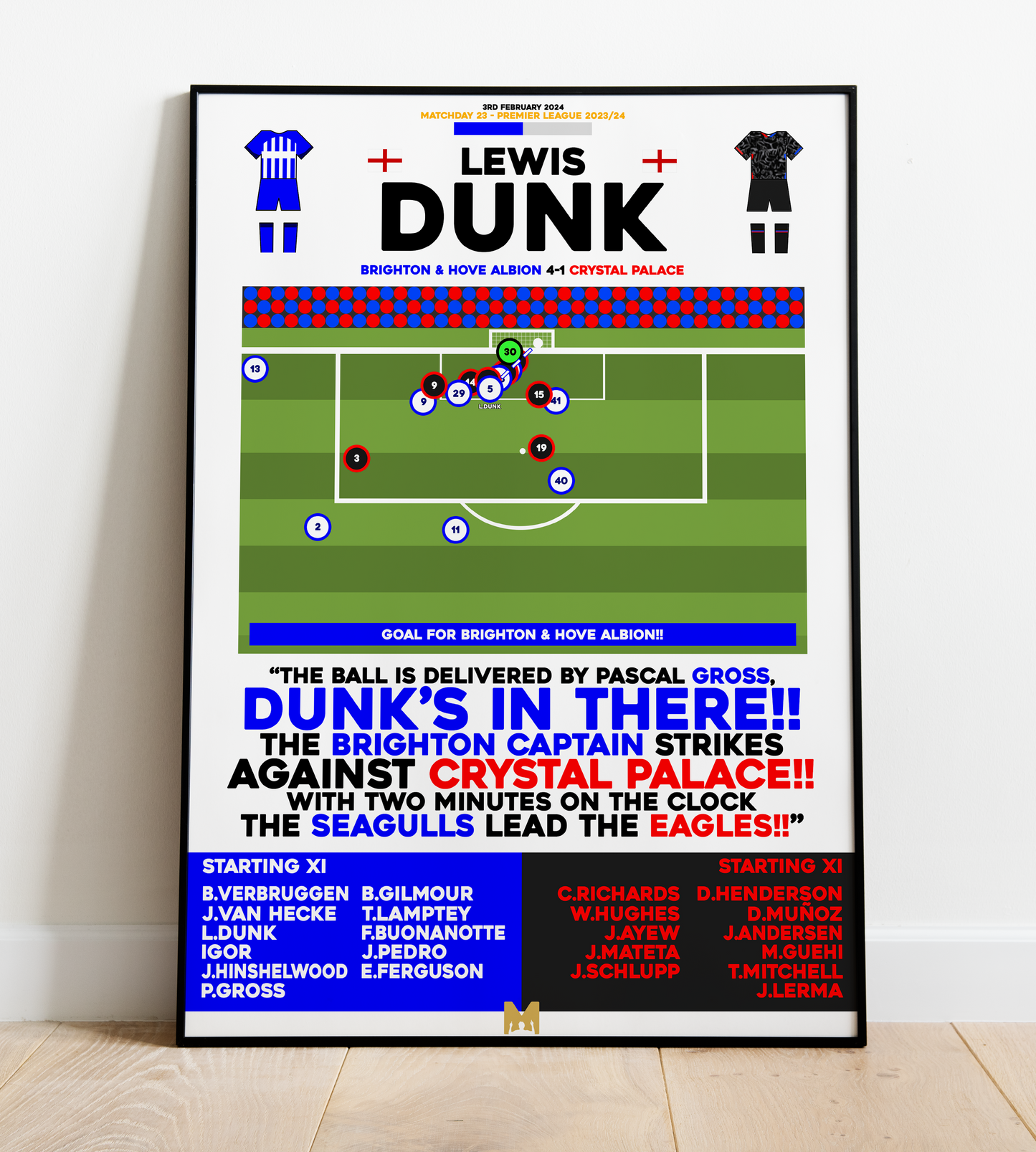 Lewis Dunk Goal vs Crystal Palace - Premier League 2023/24 - Brighton & Hove Albion