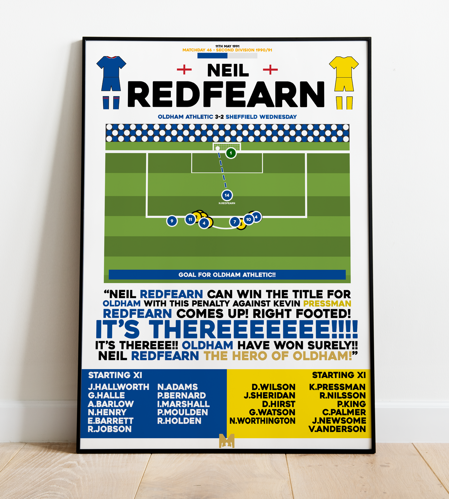 Neil Redfearn Goal vs Sheffield Wednesday - Second Division 1990/91 - Oldham Athletic