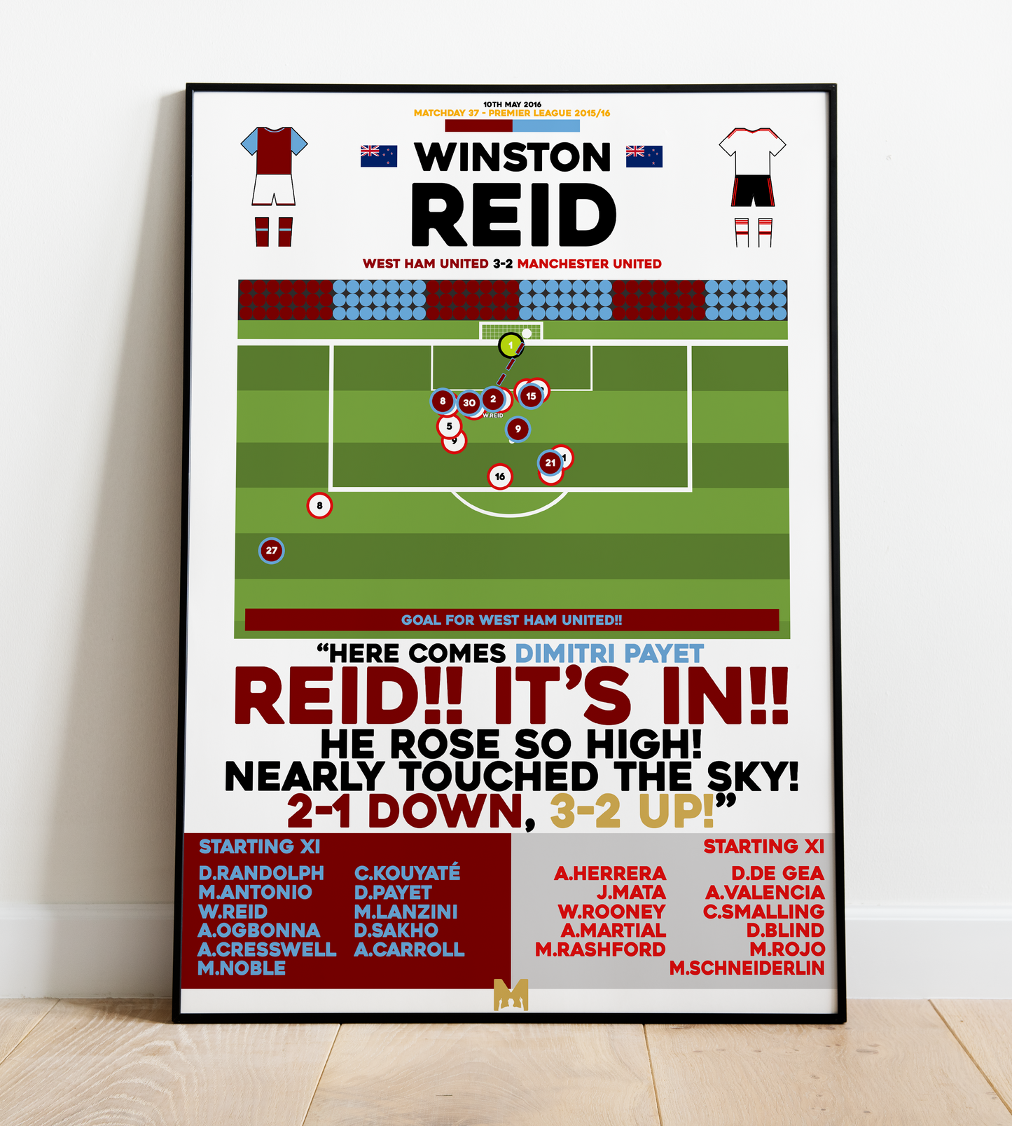 Winston Reid Goal vs Manchester United - Premier League 2015/16 - West Ham United