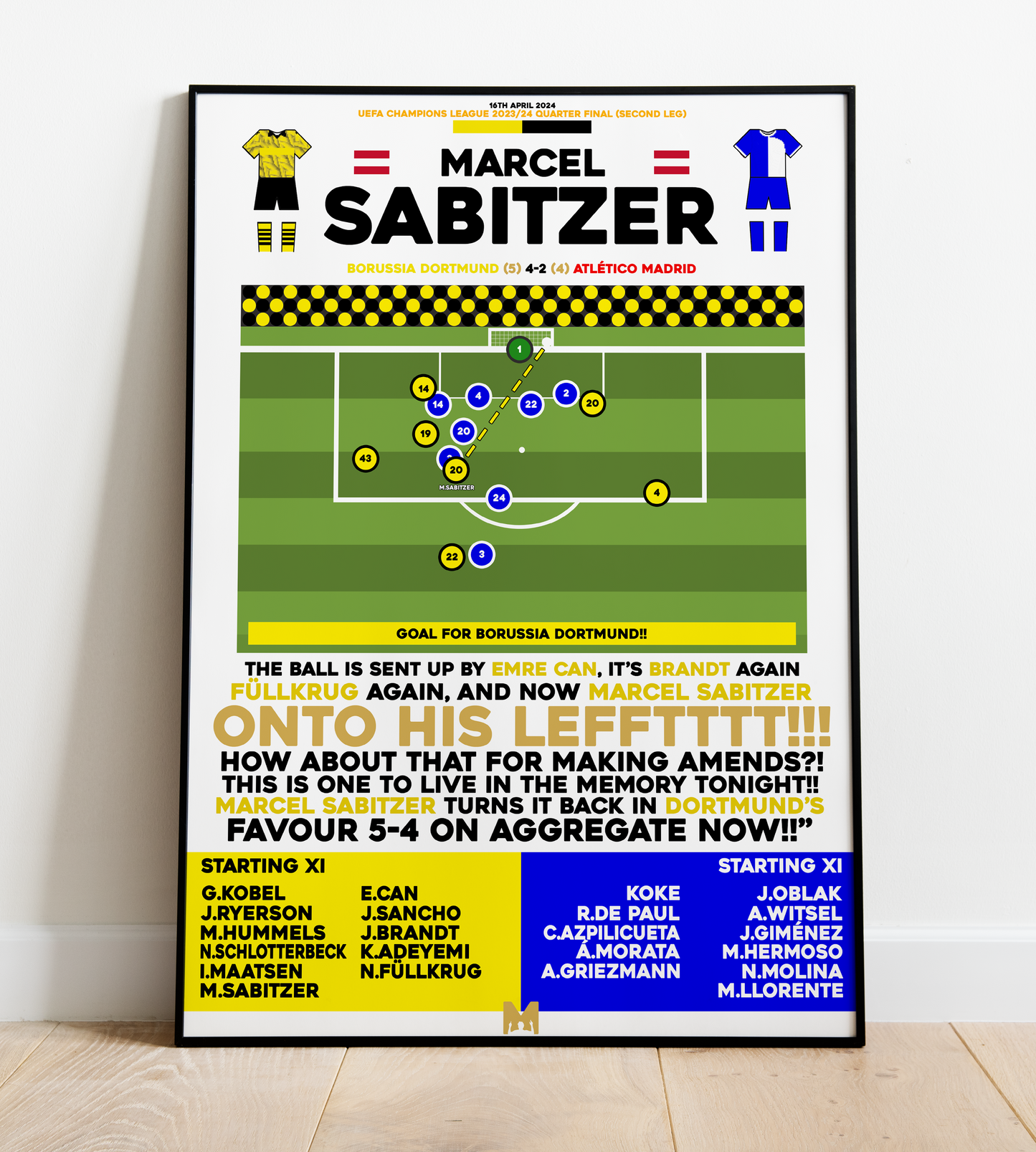 Marcel Sabitzer Goal vs Atletico Madrid - UEFA Champions League 2023/24 - Borussia Dortmund