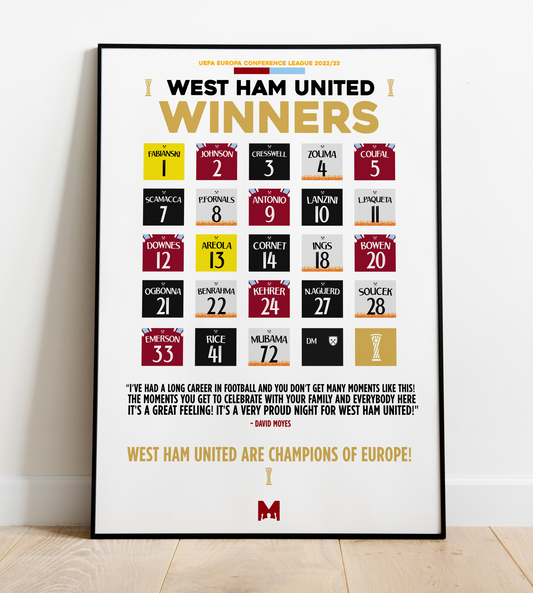 West Ham United 2022/23 UECL Winners Shirt Print - UEFA Conference League Final 2022/23 - West Ham United