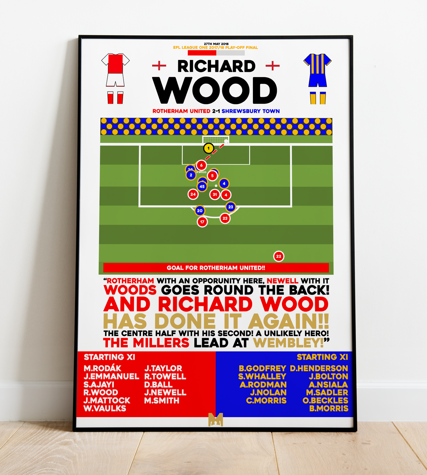 Richard Wood 2nd Goal vs Shrewsbury Town - EFL League One 2017/18 Play-Off Final- Rotherham United