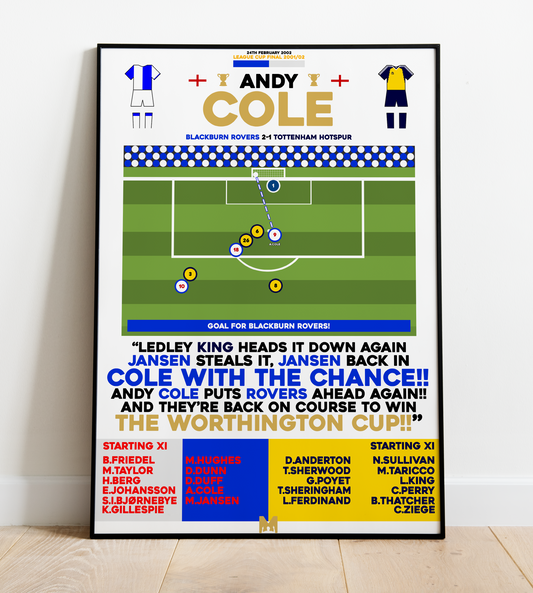 Andy Cole Goal v Tottenham Hotspur Print - League Cup Final 2002 - Blackburn Rovers