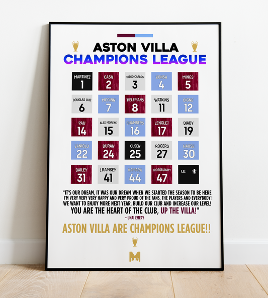 Aston Villa 2023/24 Champions League Shirt Print - Aston Villa