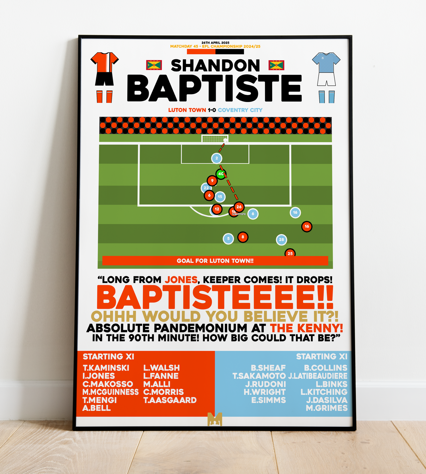 Shandon Baptiste Goal v Coventry City - EFL Championship 2024/25 - Luton Town