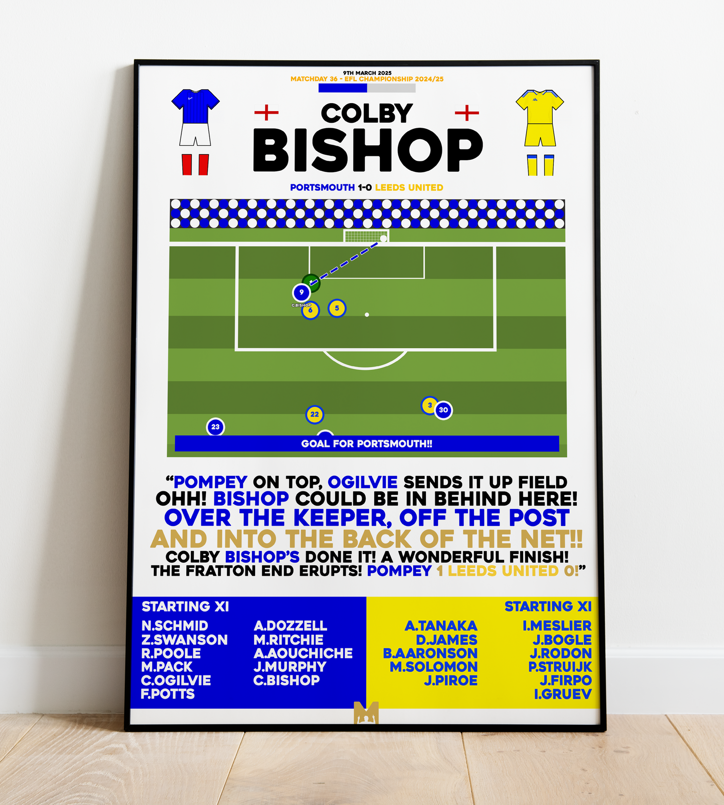 Colby Bishop Goal vs Leeds United - EFL Championship 2024/25 - Portsmouth