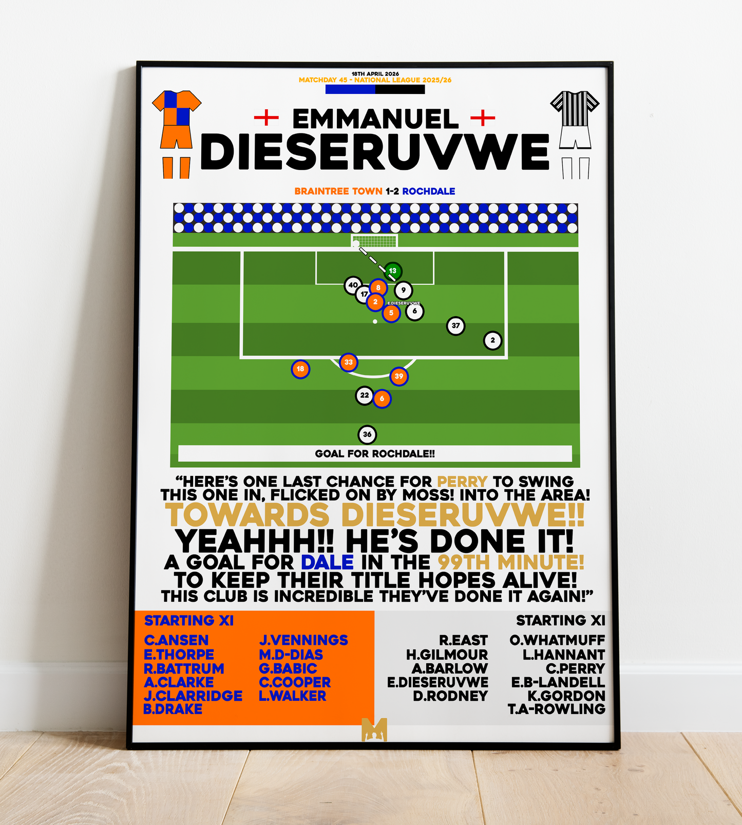 Emmanuel Dieseruvwe Goal vs Braintree Town - National League 2025/26 - Rochdale