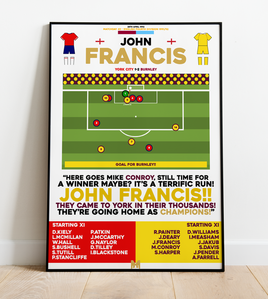 John Francis Goal vs York City - Fourth Division 1991/92 - Burnley