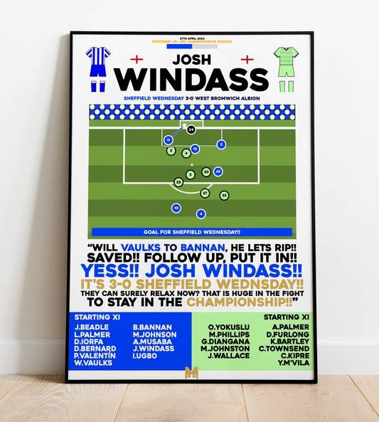 Josh Windass Goal v West Brom - EFL Championship 2023/24 - Sheffield Wednesday