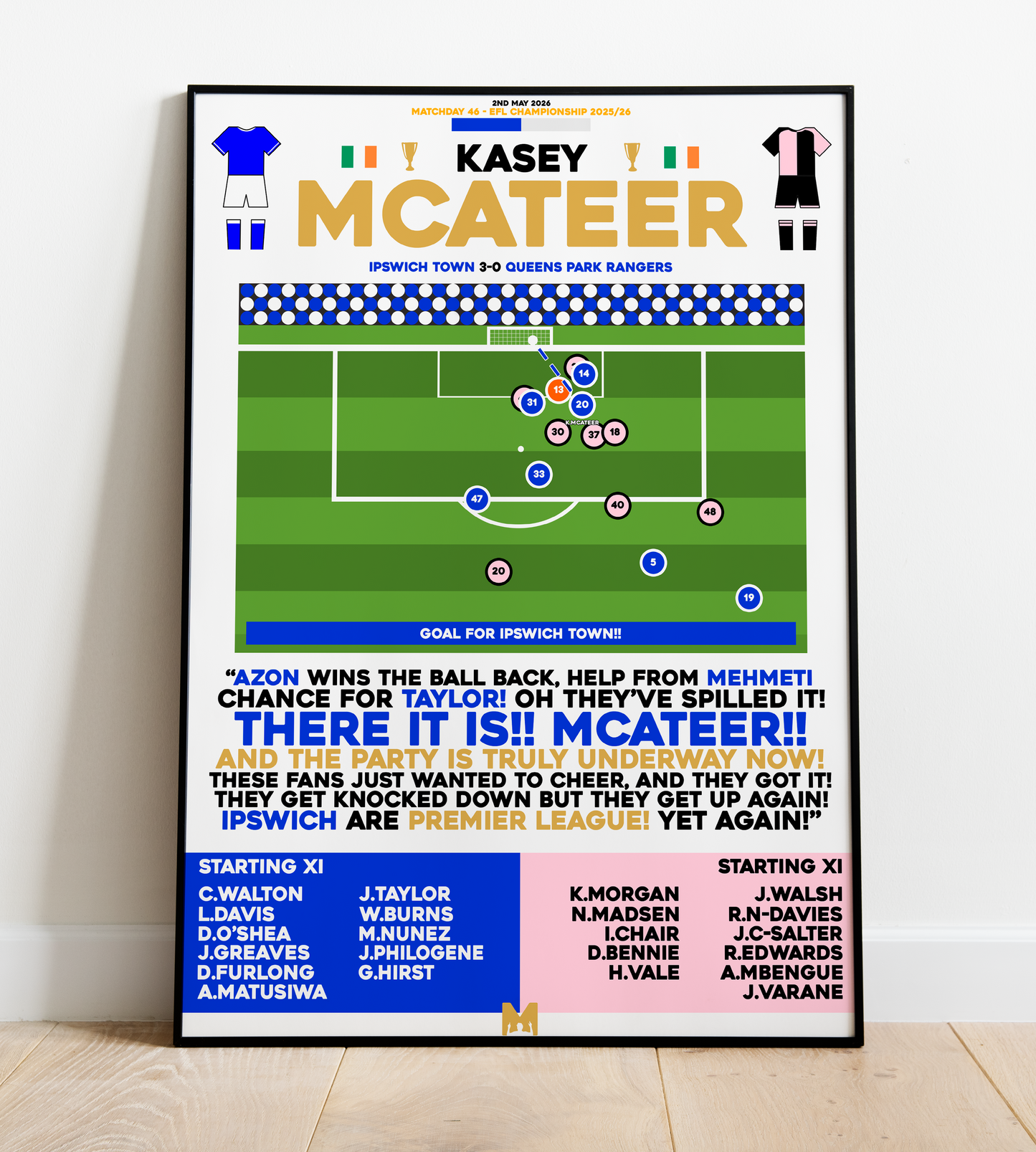 Kasey McAteer Goal vs Queens Park Rangers - EFL Championship 2025/26 - Ipswich Town