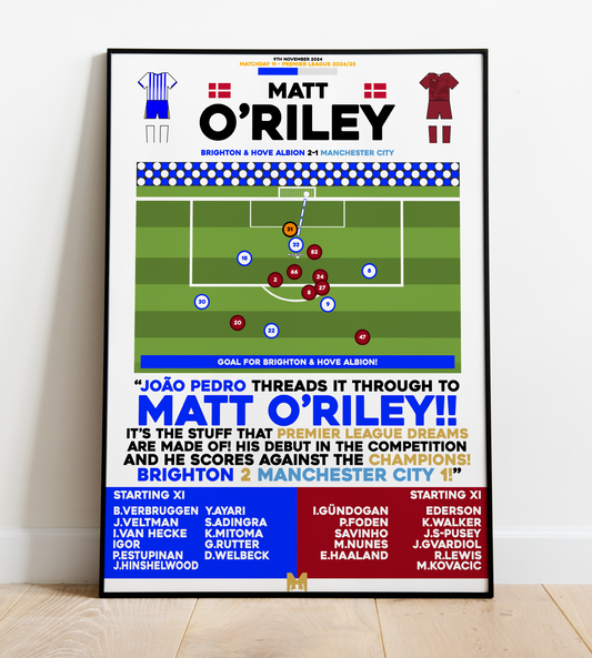 Matt O'Riley Goal vs Manchester City - Premier League 2024/25 - Brighton & Hove Albion