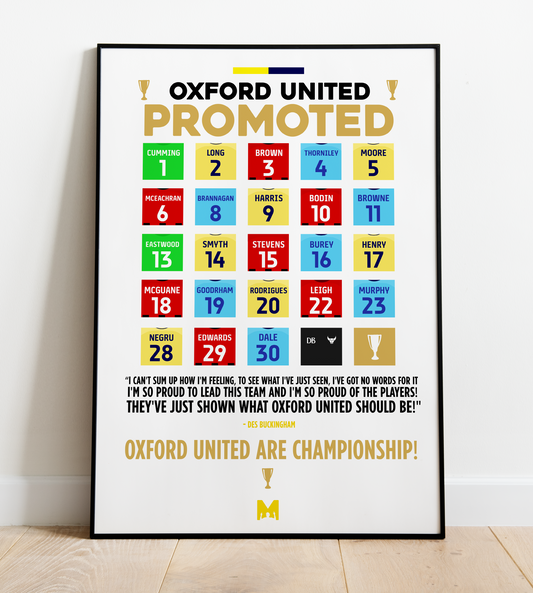 Oxford United 2023/24 Promoted Print - EFL League One 2023/24 - Oxford United