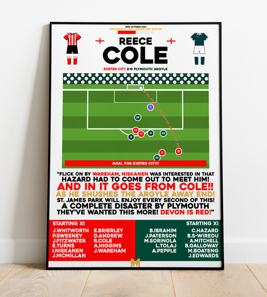Reece Cole Goal vs Plymouth Argyle - EFL League One 2025/26 - Exeter City