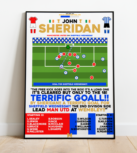 John Sheridan Goal v Manchester United - League Cup Final 1991 - Sheffield Wednesday