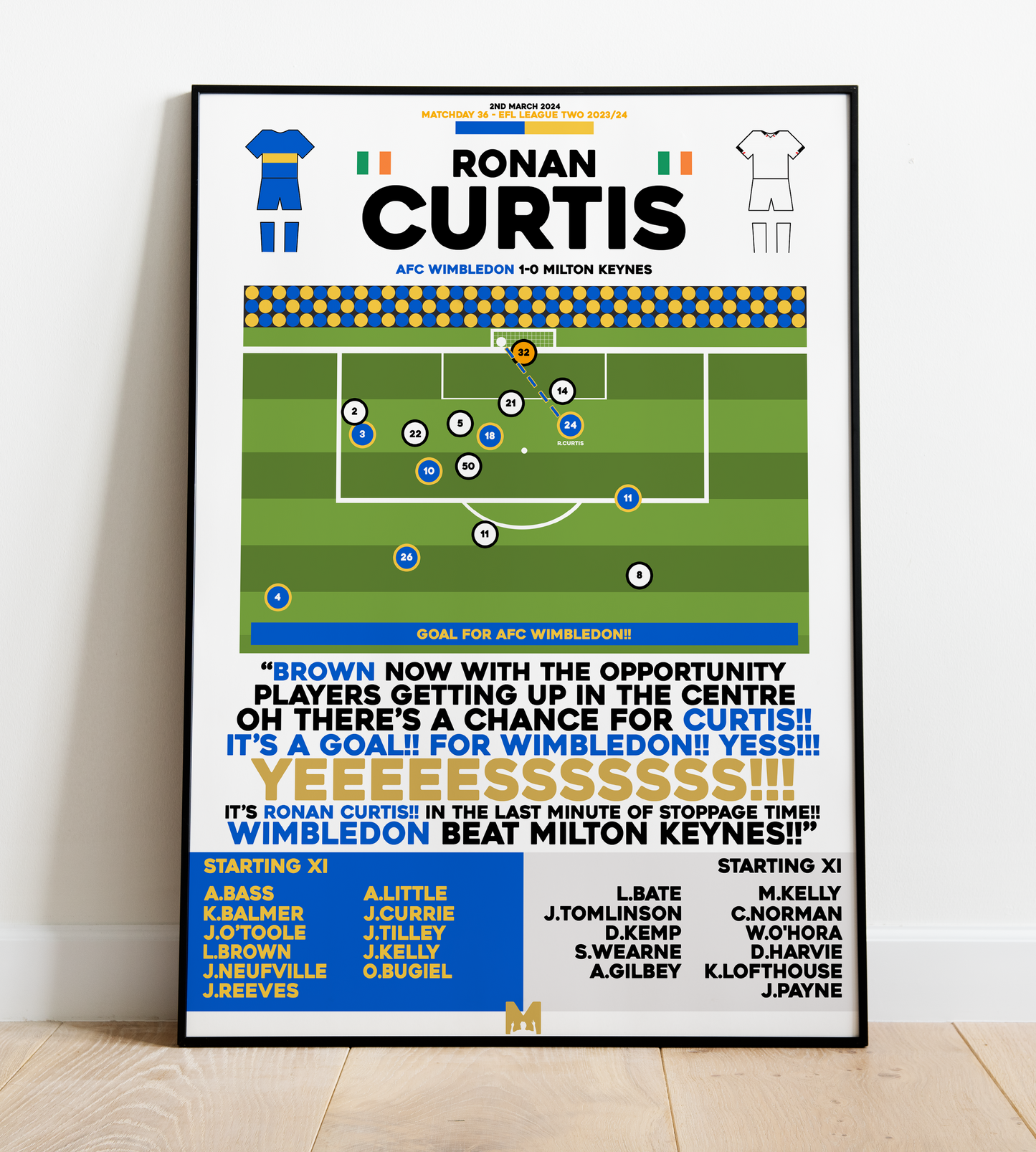 Ronan Curtis Goal vs Milton Keynes - EFL League Two 2023/24 - AFC Wimbledon