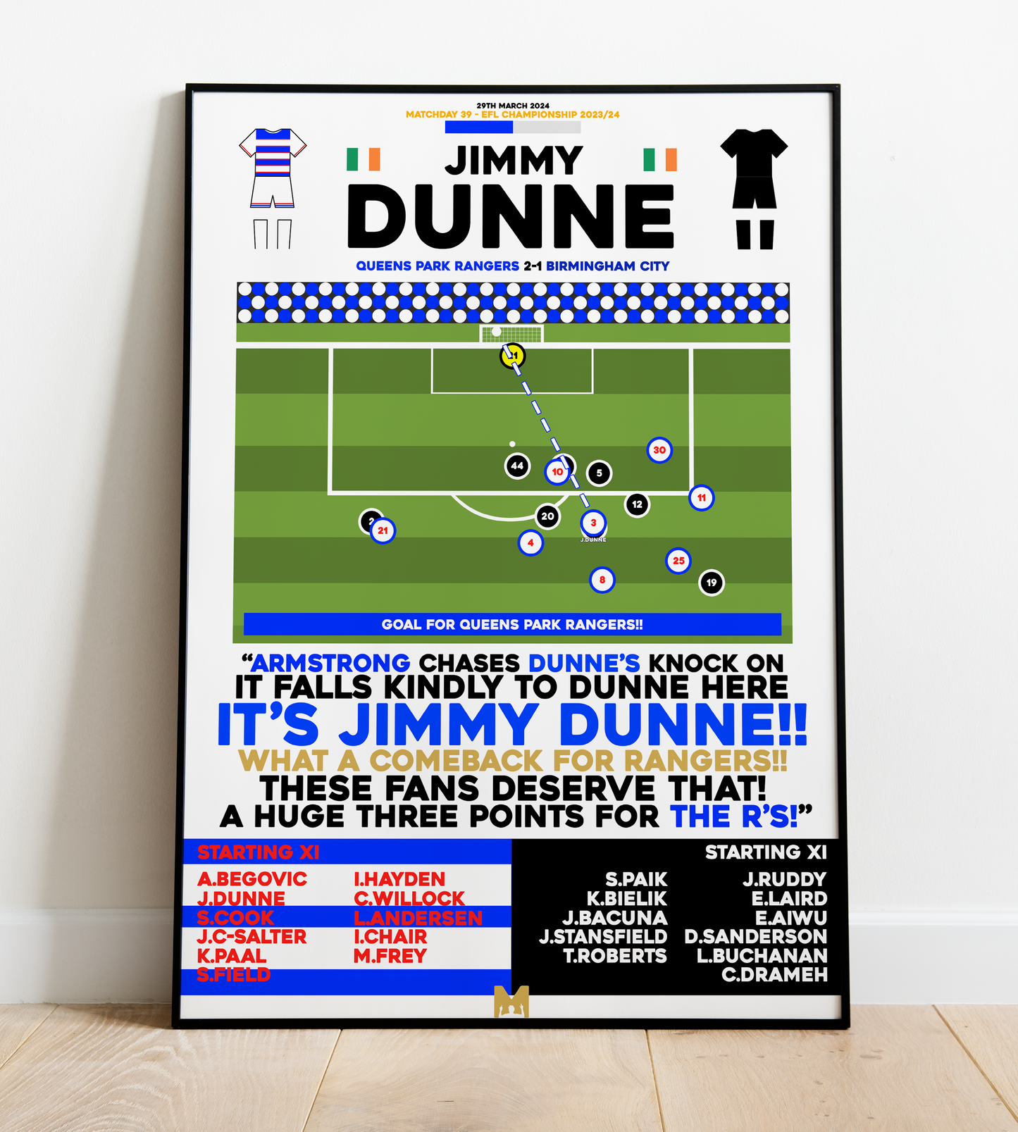 Jimmy Dunne Goal vs Birmingham City - EFL Championship 2023/24 - QPR