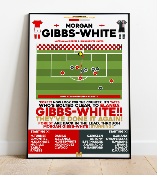 Morgan Gibbs-White Goal v Manchester United - Premier League 2023/24 - Nottingham Forest
