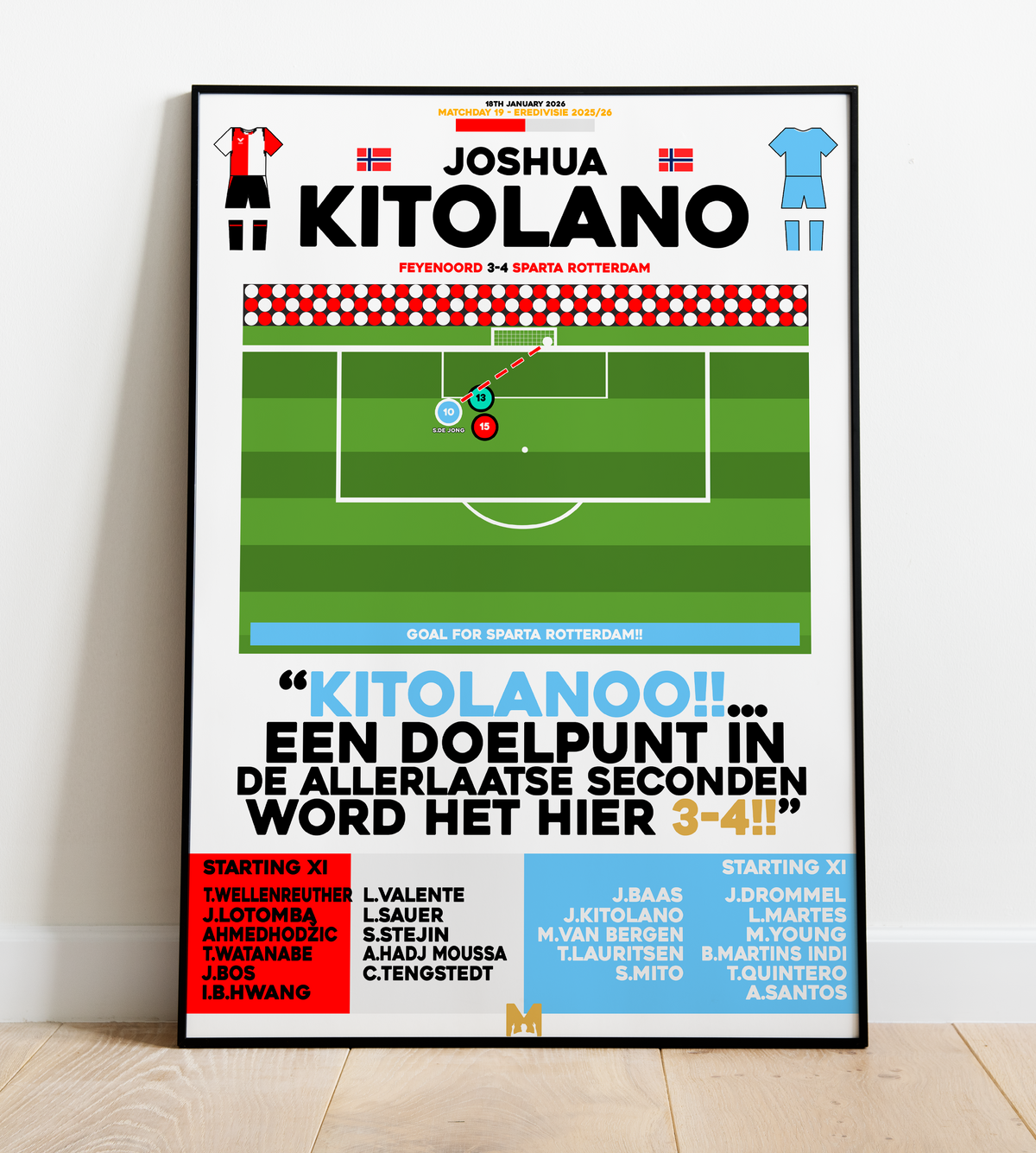 Joshua Kitolano Goal vs Feyenoord - Eredivise 2025/26 - Sparta Rotterdam