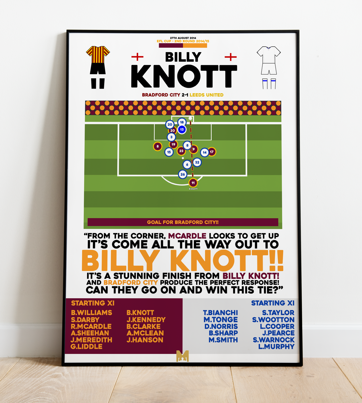 Billy Knott Goal vs Leeds United - League Cup 2014/15 - Bradford City