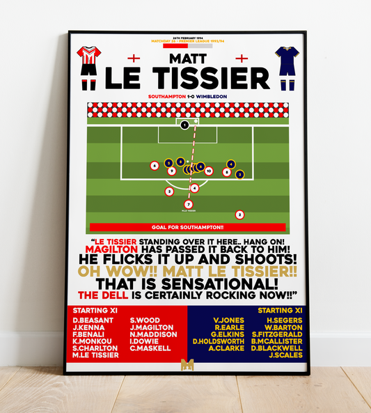 Matt Le Tissier Goal vs Wimbledon - Premier League 1993/94 - Southampton