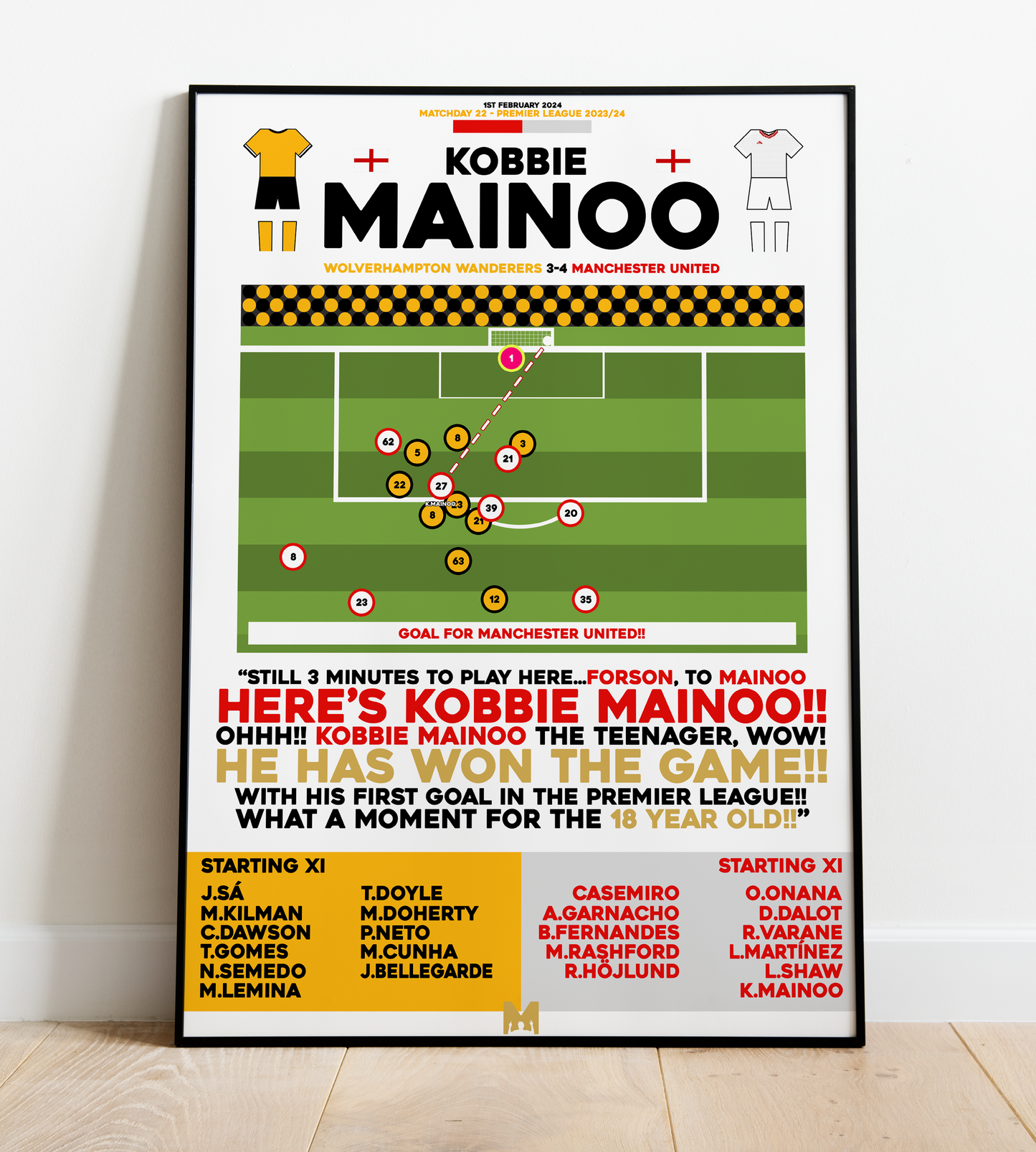 Kobbie Mainoo Goal vs Wolves - Premier League 2023/24 - Manchester United