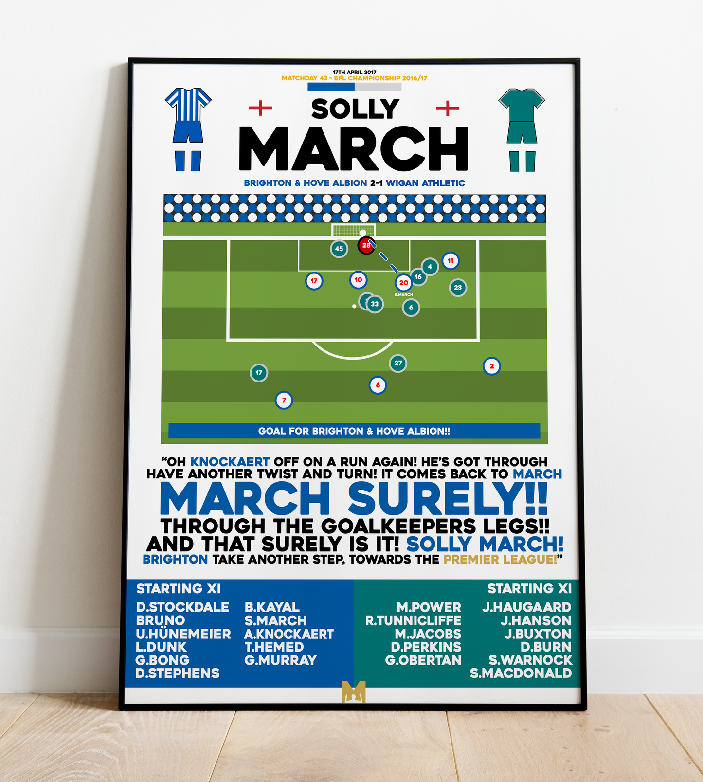 Solly March Goal vs Wigan Athletic - EFL Championship 2016/17 - Brighton & Hove Albion