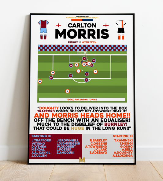 Carlton Morris Goal v Burnley - Premier League 2023/24 - Luton Town