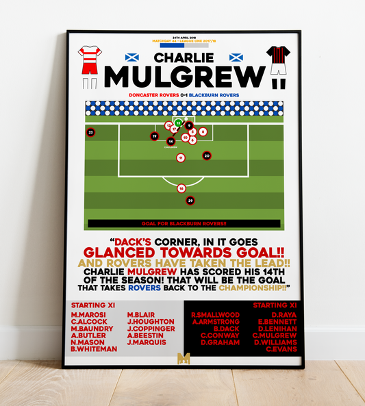Charlie Mulgrew v Doncaster Rovers Print - League One 2017/18 - Blackburn Rovers