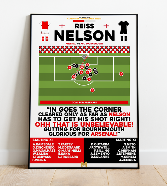 Reiss Nelson Goal vs AFC Bournemouth - Premier League 2022/23 - Arsenal