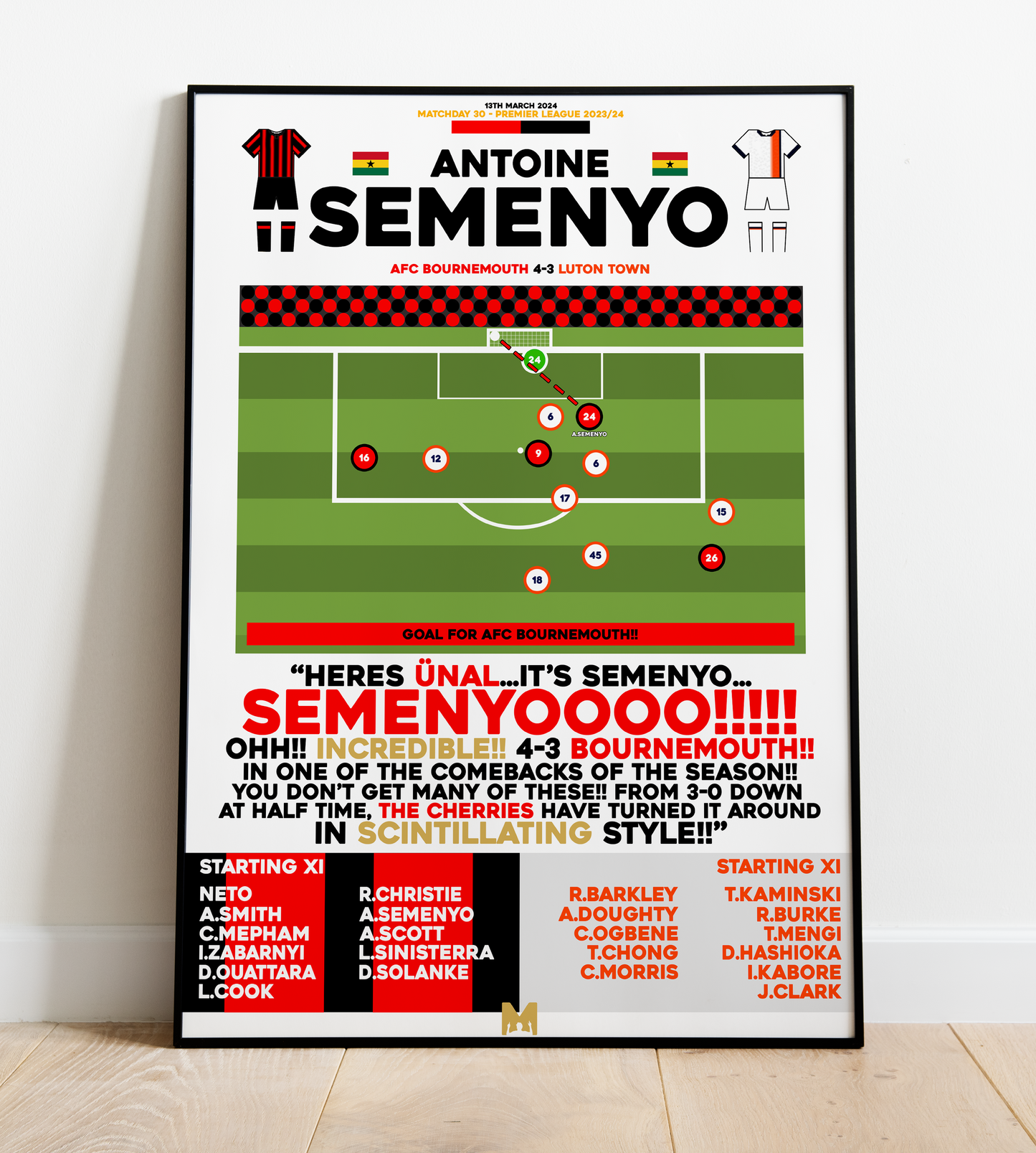 Antoine Semenyo Goal vs Luton Town - Premier League 2023/24 - AFC Bournemouth