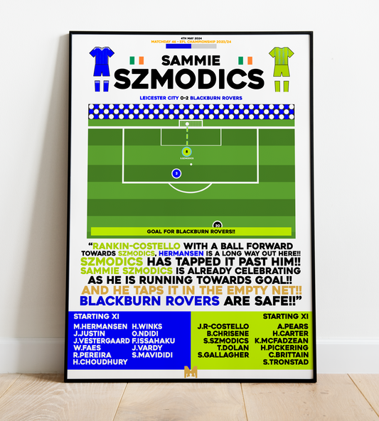 Sammie Szmodics v Leicester City Print - EFL Championship 2023/24 - Blackburn Rovers
