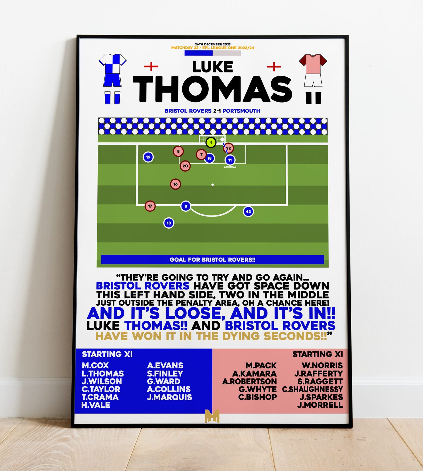 Luke Thomas Goal vs Portsmouth - EFL League One 2023/24 - Bristol Rovers